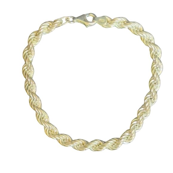 925 Sterling Silver Twisted Rope Chain Bracelet With Lobster Clasp Closure - Picture 1 of 9